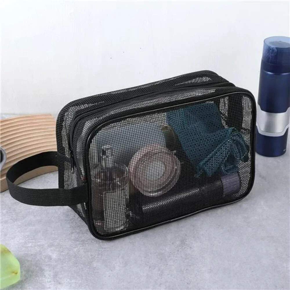 Black mesh shower caddy bag toiletry organizer quick dry for gym travel dorm cam